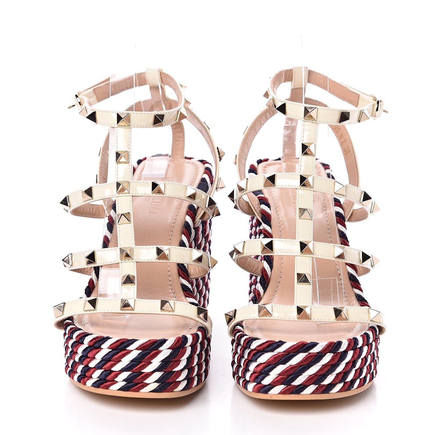 Valentino Garavani Patent Rockstud Ankle Strap Torchon Espadrille Caged 25/95mm Wedge Sandals 38 Light Ivory 2 of 9