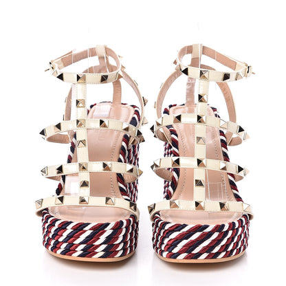 Valentino Garavani Patent Rockstud Ankle Strap Torchon Espadrille Caged 25/95mm Wedge Sandals 38 Light Ivory 2 of 9