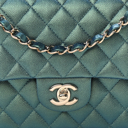 Chanel Iridescent Caviar Quilted Medium Double Flap Green 8 of 11