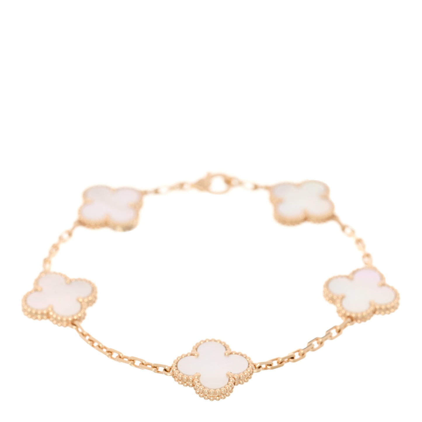 18K Yellow Gold Mother of Pearl 5 Motifs Vintage Alhambra Bracelet