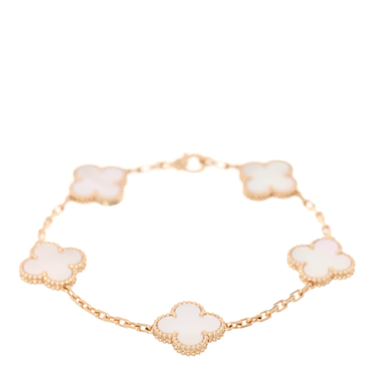 Van Cleef & Arpels 18K Yellow Gold Mother of Pearl 5 Motifs Vintage Alhambra Bracelet 1 of 5
