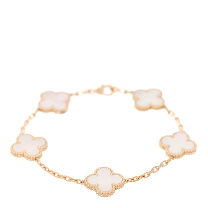 Van Cleef & Arpels 18K Yellow Gold Mother of Pearl 5 Motifs Vintage Alhambra Bracelet 1 of 5