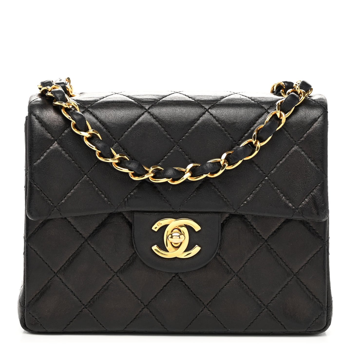 Lambskin Quilted Mini Square Flap Black