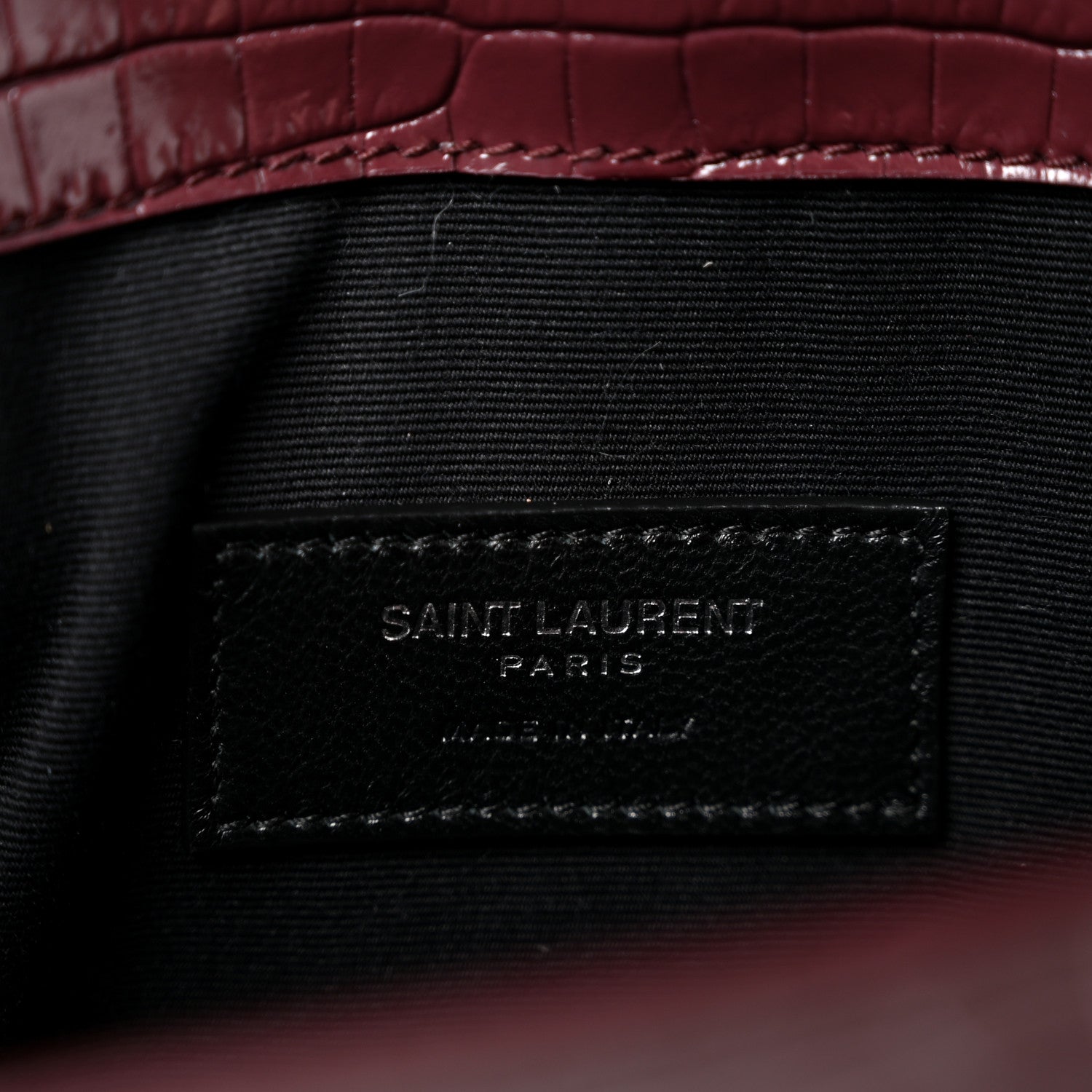 Saint Laurent Calfskin Crocodile Embossed Uptown Monogram Clutch Rouge Legion 6 of 12