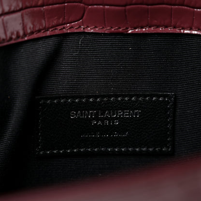 Saint Laurent Calfskin Crocodile Embossed Uptown Monogram Clutch Rouge Legion 6 of 12