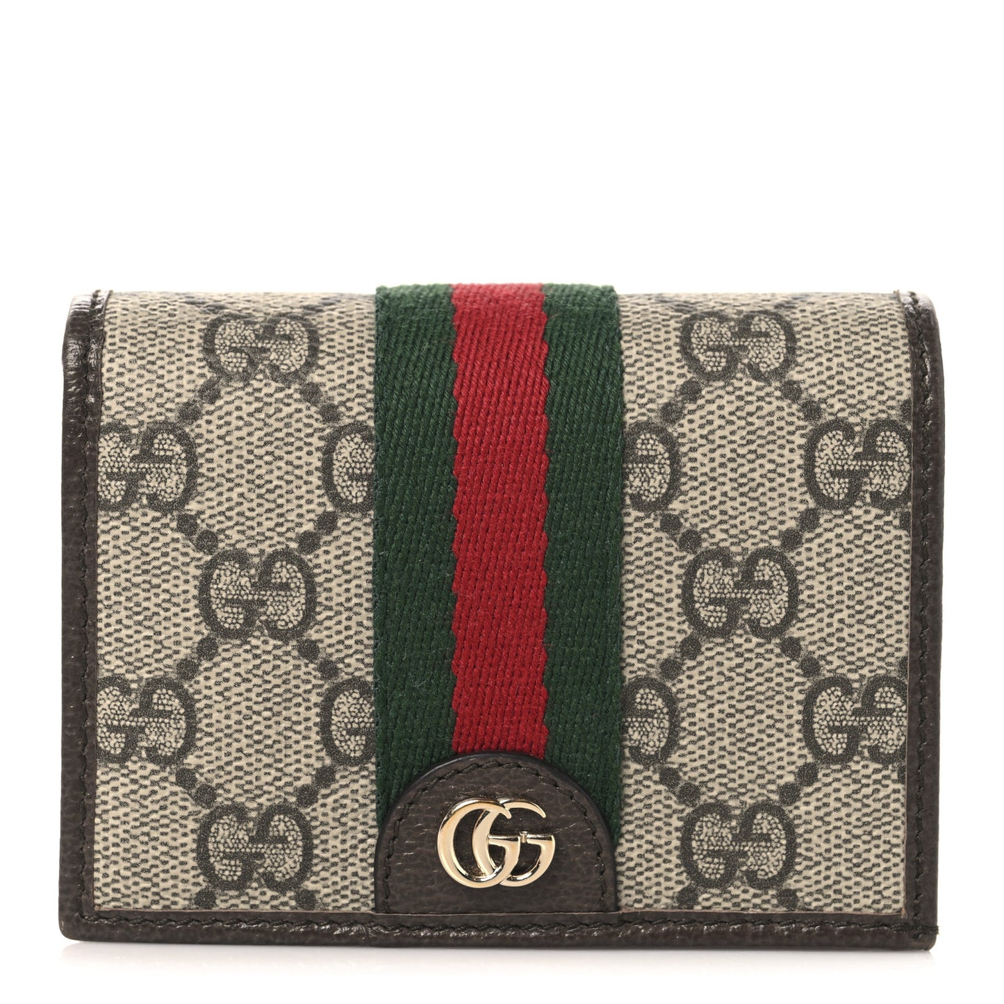 GG Supreme Monogram Web Ophidia Small Wallet Beige Dark Brown Beige Dark Brown