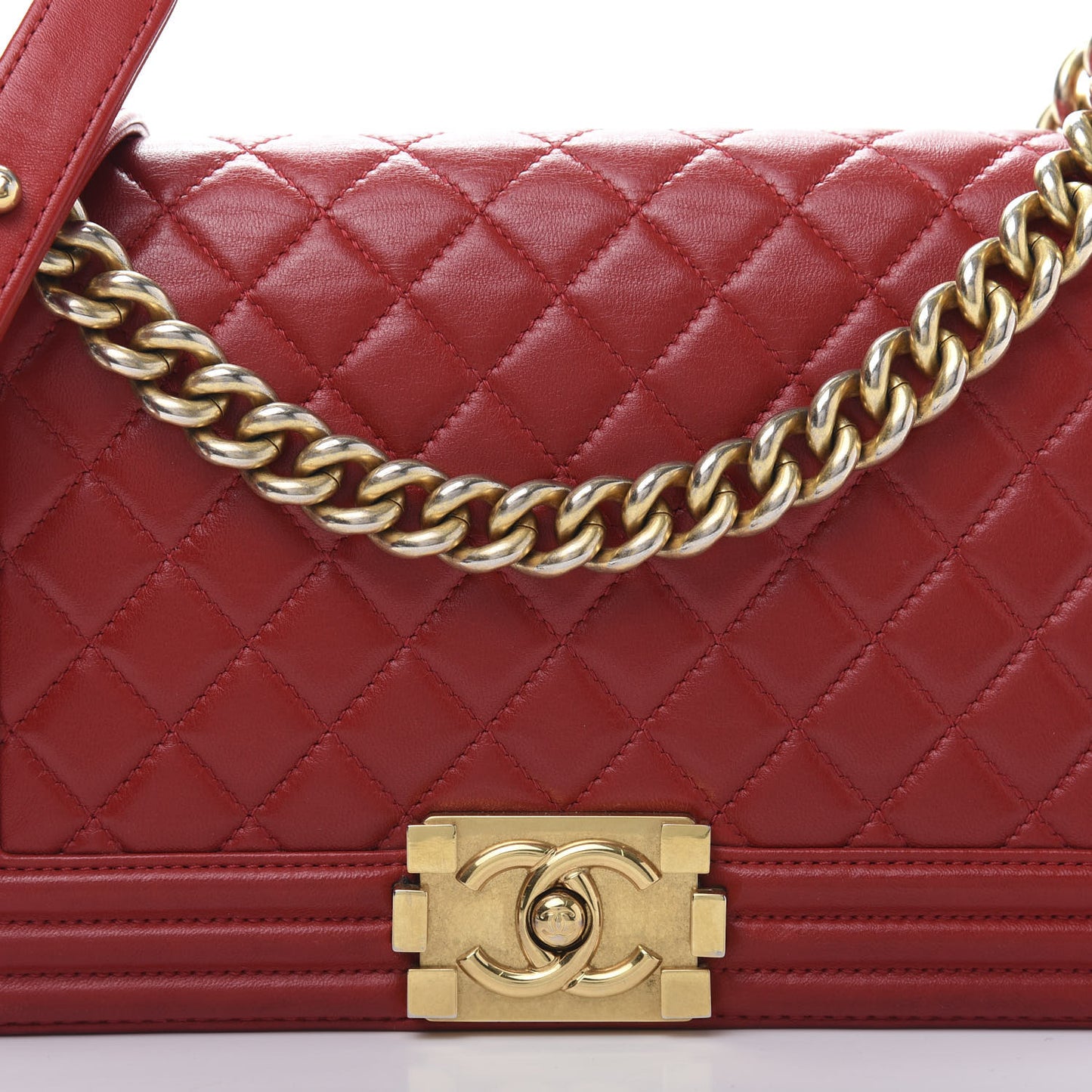 Lambskin Quilted Medium Boy Flap Red