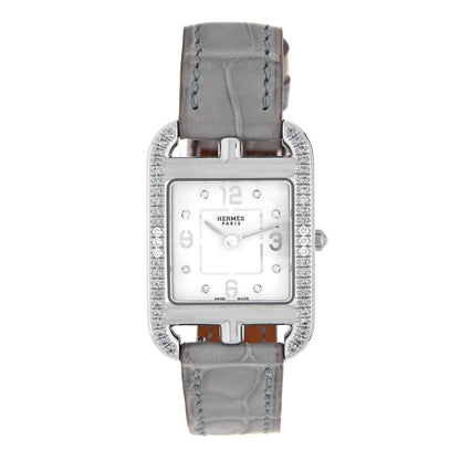 Hermes Stainless Steel Alligator Diamond Bezel Grey Sapphire Mother of Pearl 23mm Cape Cod Quartz Watch Gris Perle 1 of 5