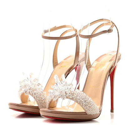 Christian Louboutin Patent Crystal Queen 120 Sandals 38.5 Nude 2 of 10