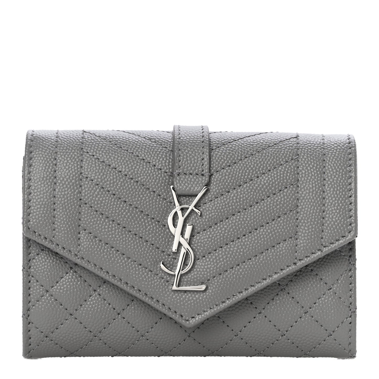 Grain De Poudre Textured Mixed Matelasse Triquilt Small Monogram Envelope Wallet New Stone