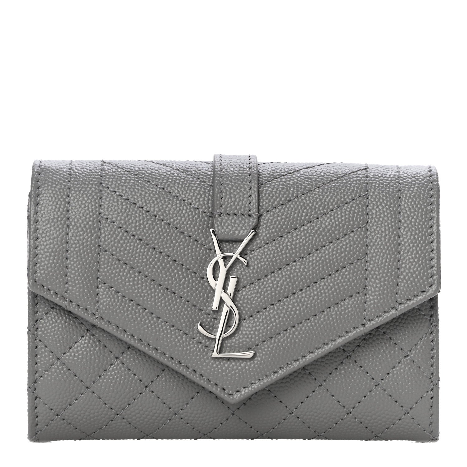 Saint Laurent Grain De Poudre Textured Mixed Matelasse Triquilt Small Monogram Envelope Wallet New Stone 1 of 10