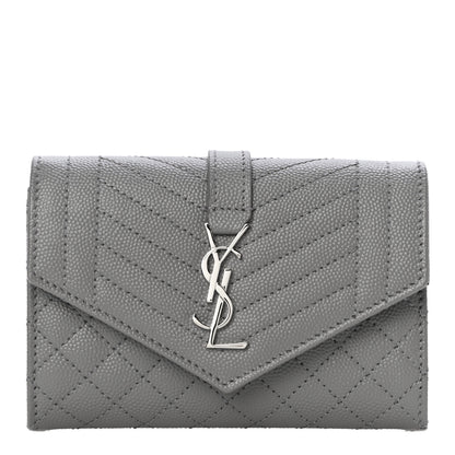 Saint Laurent Grain De Poudre Textured Mixed Matelasse Triquilt Small Monogram Envelope Wallet New Stone 1 of 10
