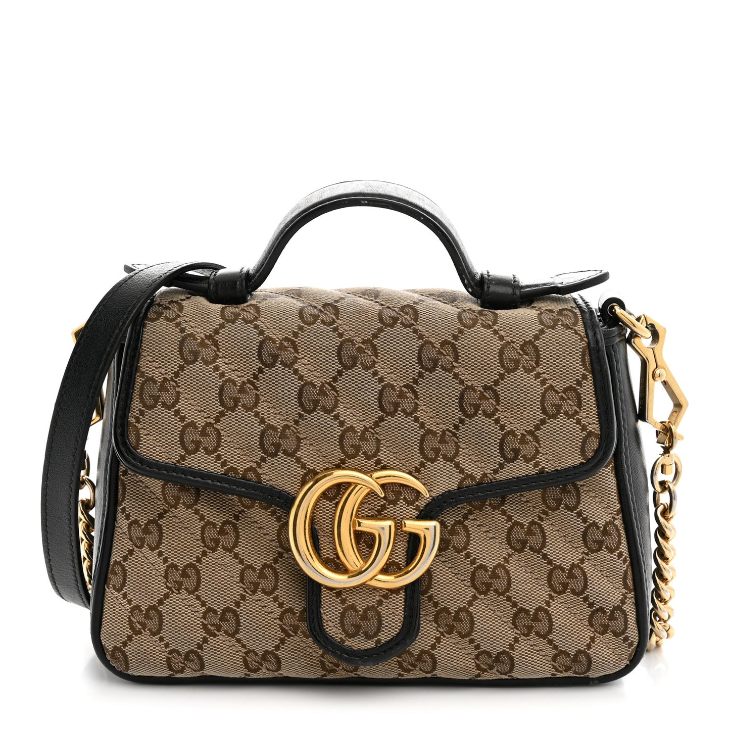 Monogram Azalea Calfskin Matelasse Diagonal Mini GG Marmont Top Handle Shoulder Bag Beige Ebony Black