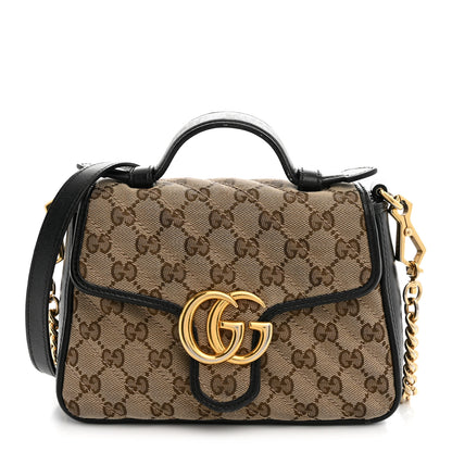 Gucci Monogram Azalea Calfskin Matelasse Diagonal Mini GG Marmont Top Handle Shoulder Bag Beige Ebony Black 1 of 14