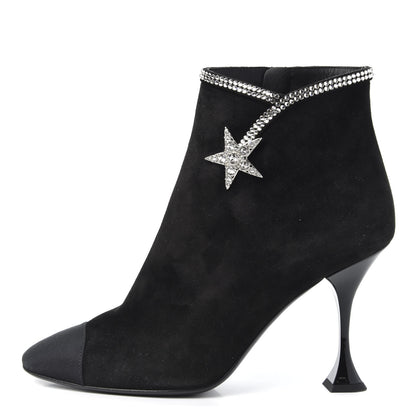 Chanel Suede Crystal Star Short Boots 37.5 Black 1 of 9