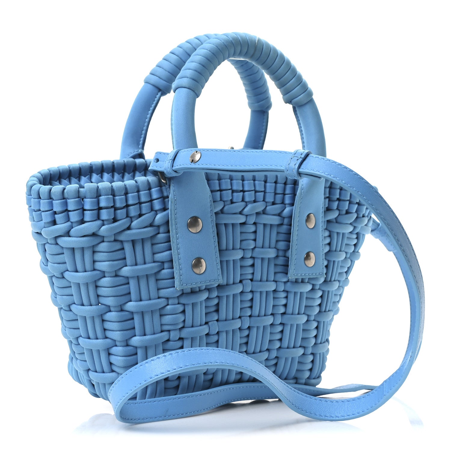 Balenciaga Recycled Nylon Faux Calfskin XXS Bistro Basket Cyan White 3 of 10