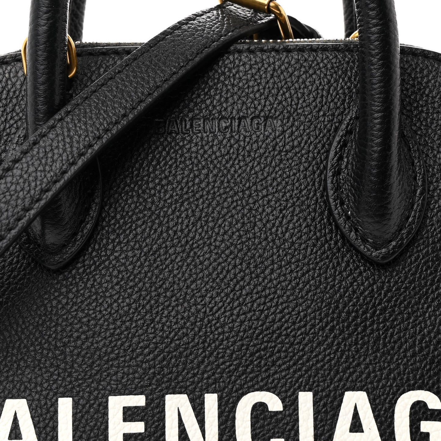 Signature Grained Calfskin XXS Ville Top Handle Bag Black White