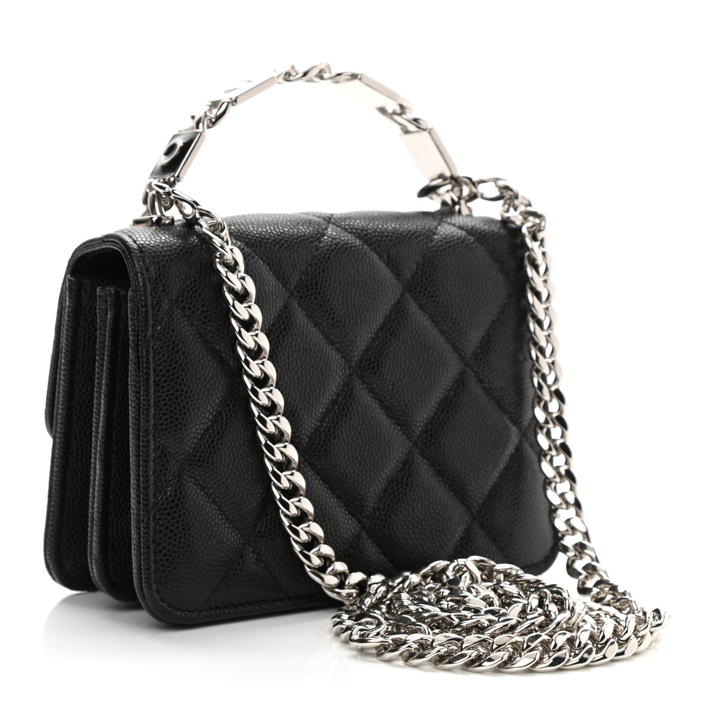 Caviar Quilted Pick Me Up Clutch With Chain Black