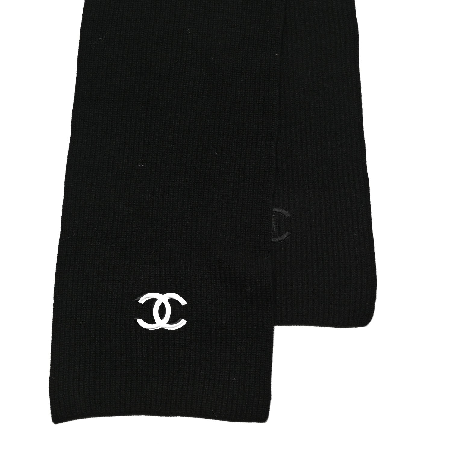 Chanel Wool Cashmere CC Scarf Black White 3 of 4