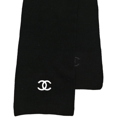 Chanel Wool Cashmere CC Scarf Black White 3 of 4