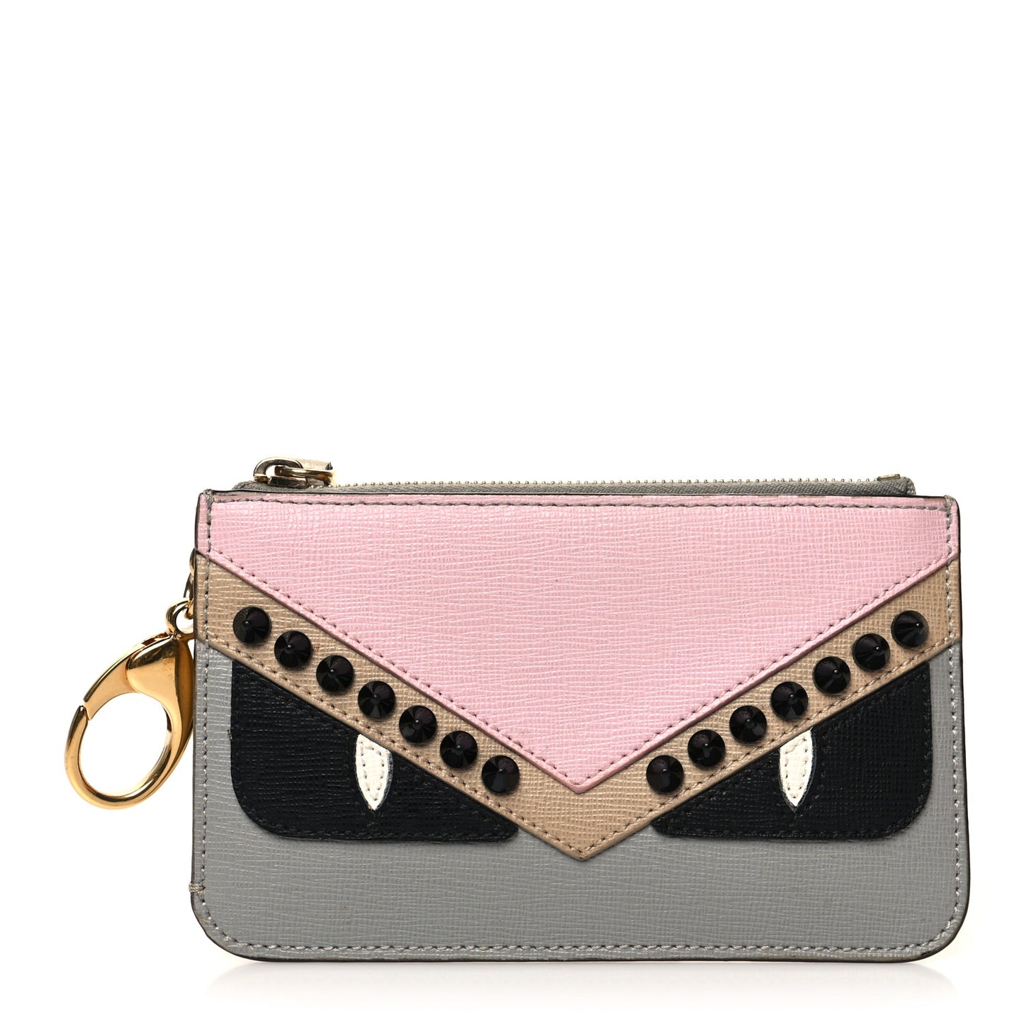 Vitello Elite Monster Eyes Studded Zip Pouch Ghiaccio Black Multicolor