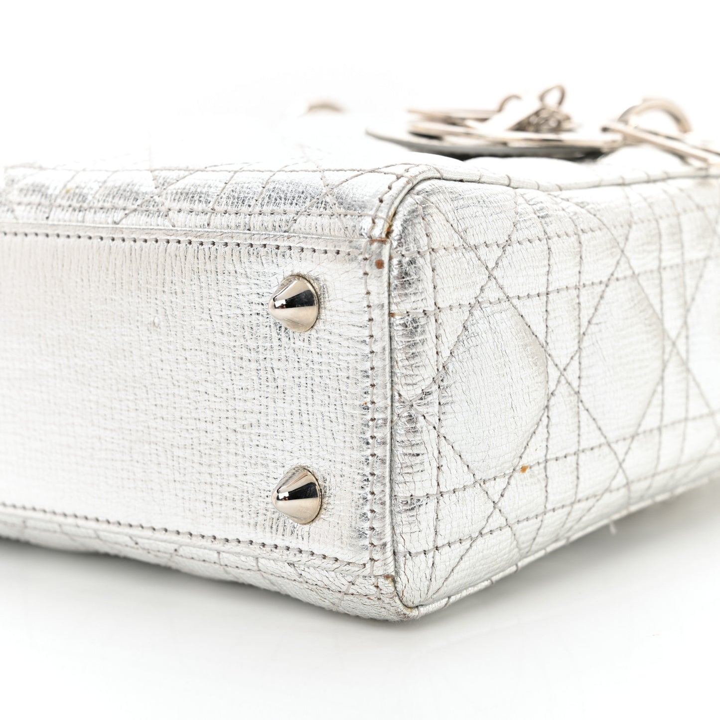 Metallic Grained Calfskin Cannage Small Lucky Badges My Lady Dior Silver