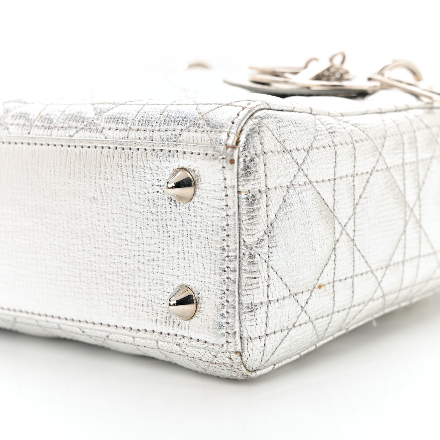 Christian Dior Metallic Grained Calfskin Cannage Small Lucky Badges My Lady Dior Silver 10 of 14