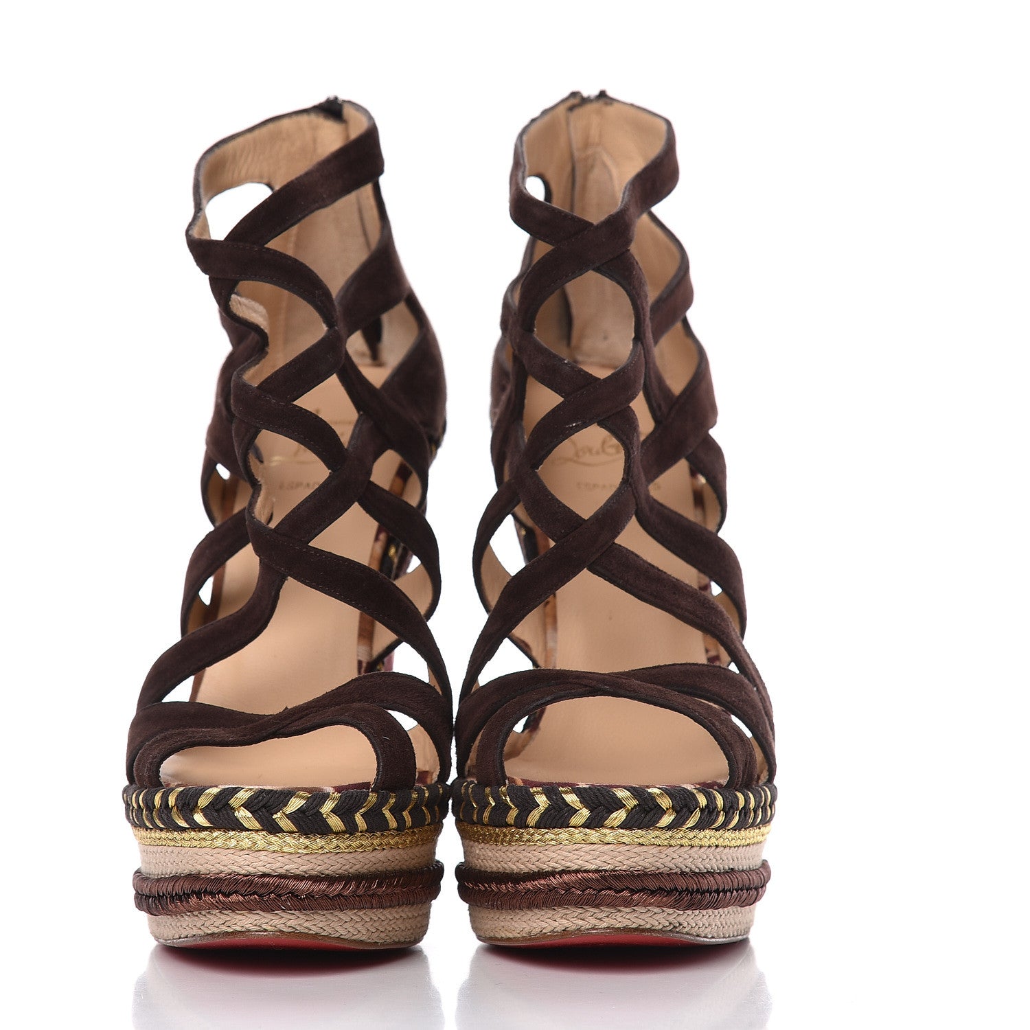 Christian Louboutin Suede Tosca 140 Platform Wedge Sandals 38 Chocolate 2 of 16