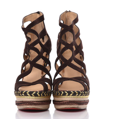 Christian Louboutin Suede Tosca 140 Platform Wedge Sandals 38 Chocolate 2 of 16