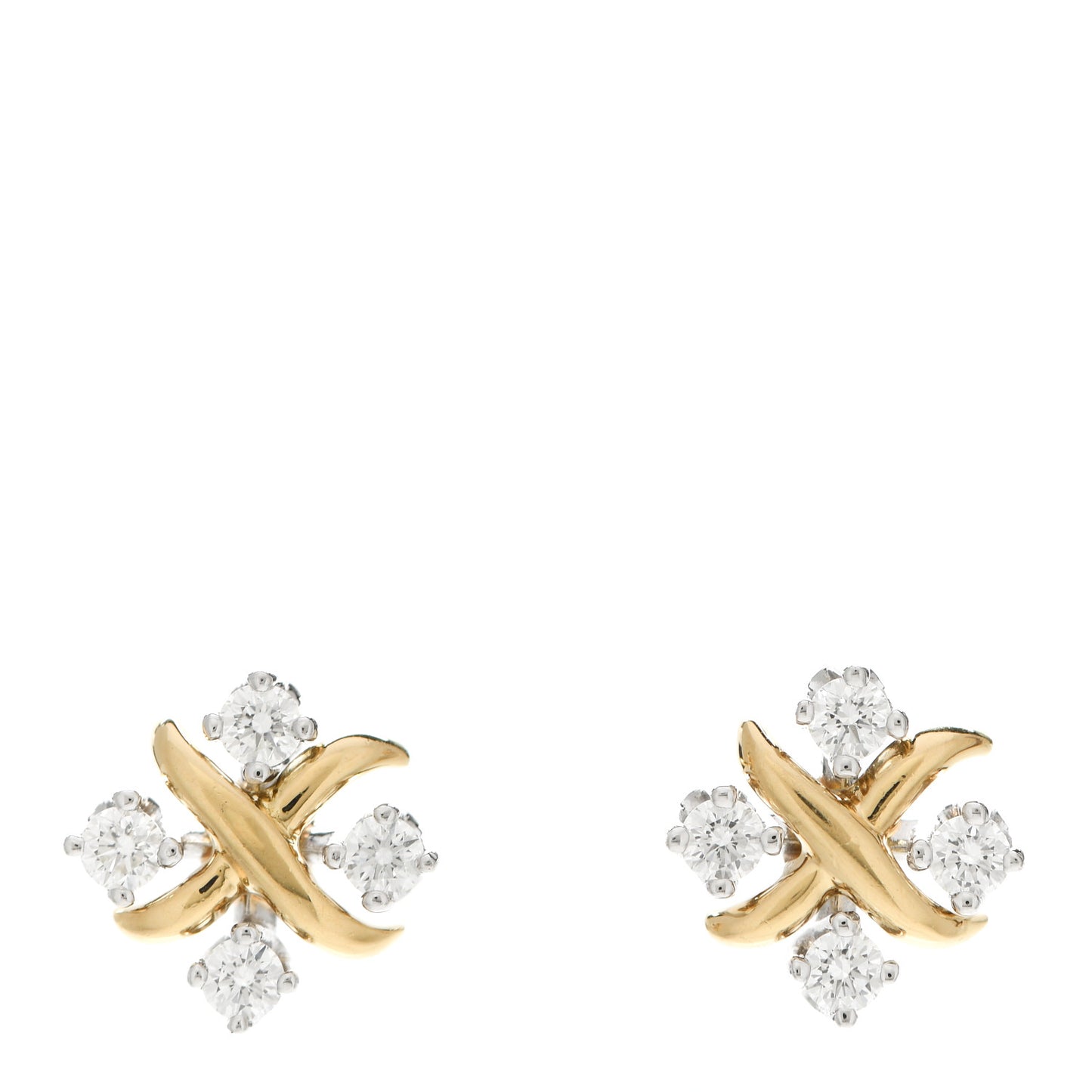 Platinum 18K Yellow Gold Diamond Schlumberger Lynn Earrings