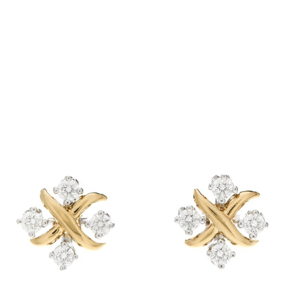 Tiffany Platinum 18K Yellow Gold Diamond Schlumberger Lynn Earrings 1 of 7