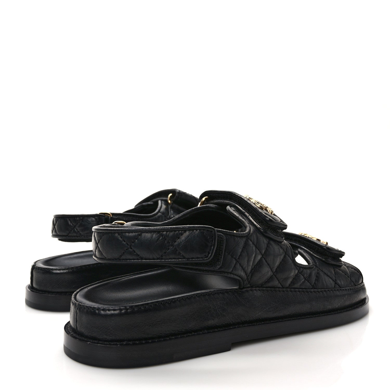 Chanel Crumpled Shiny Lambskin Velcro Dad Sandals 37.5 Black 4 of 8