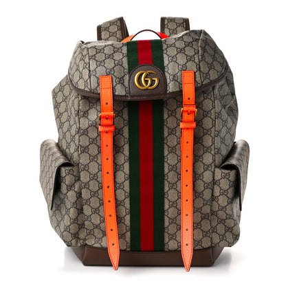 Gucci GG Supreme Monogram Medium Ophidia Double Buckle Backpack Beige Ebony Neon Orange 1 of 9