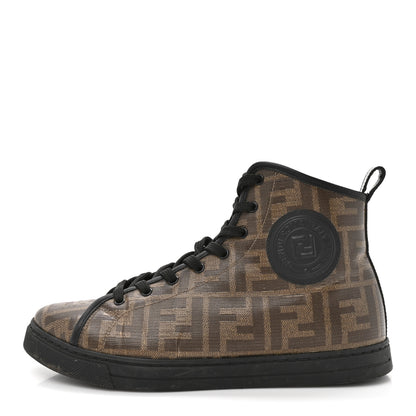 Fendi Glazed Fabric FF 1974 Stamp Patch High Top Sneakers 37.5 Mogano Panna Black 1 of 10