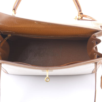 Hermes Peau Porc Toile Kelly Sellier 32 Gold 6 of 15