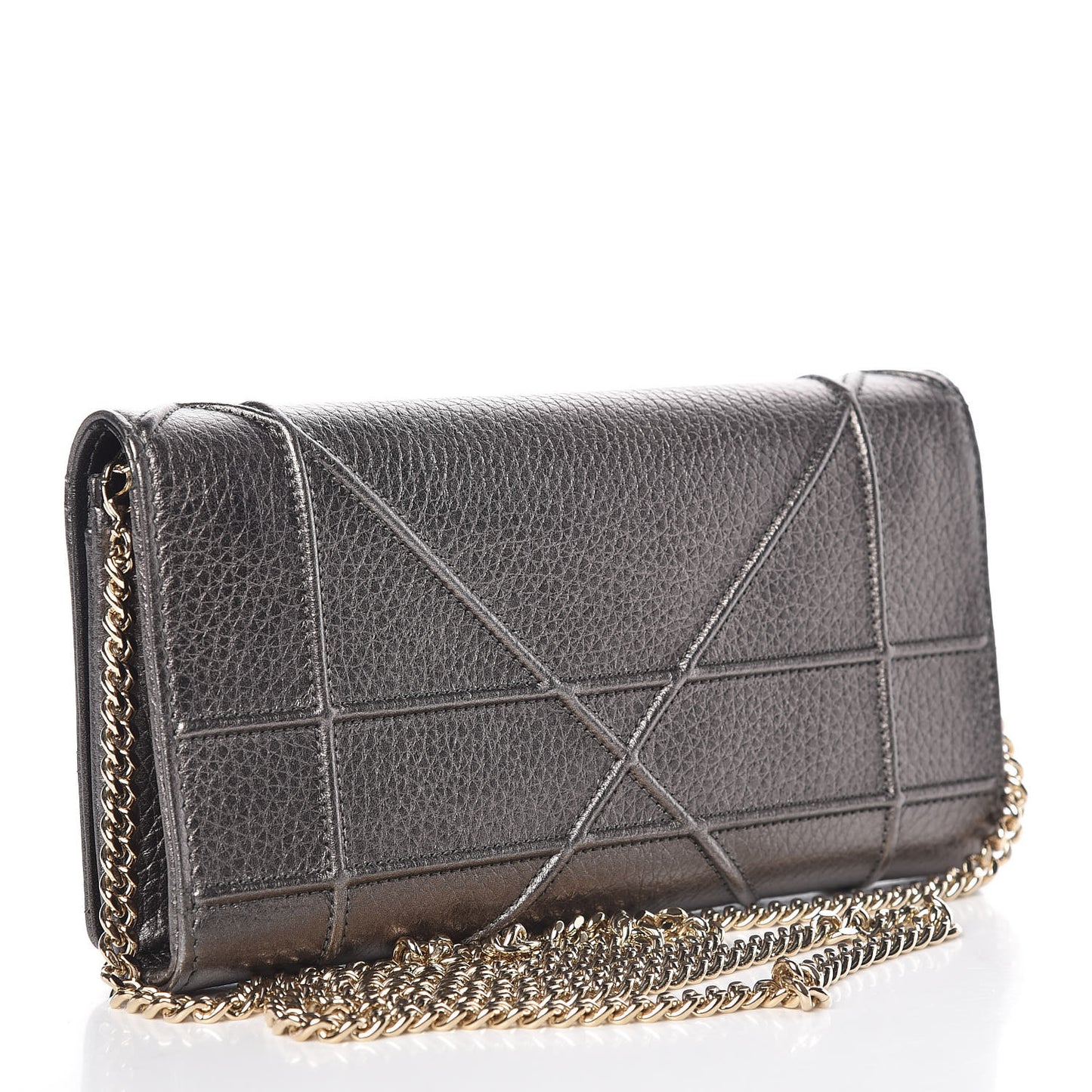 Metallic Grained Calfskin Diorama Croisiere Chain Wallet Gunmetal Grey