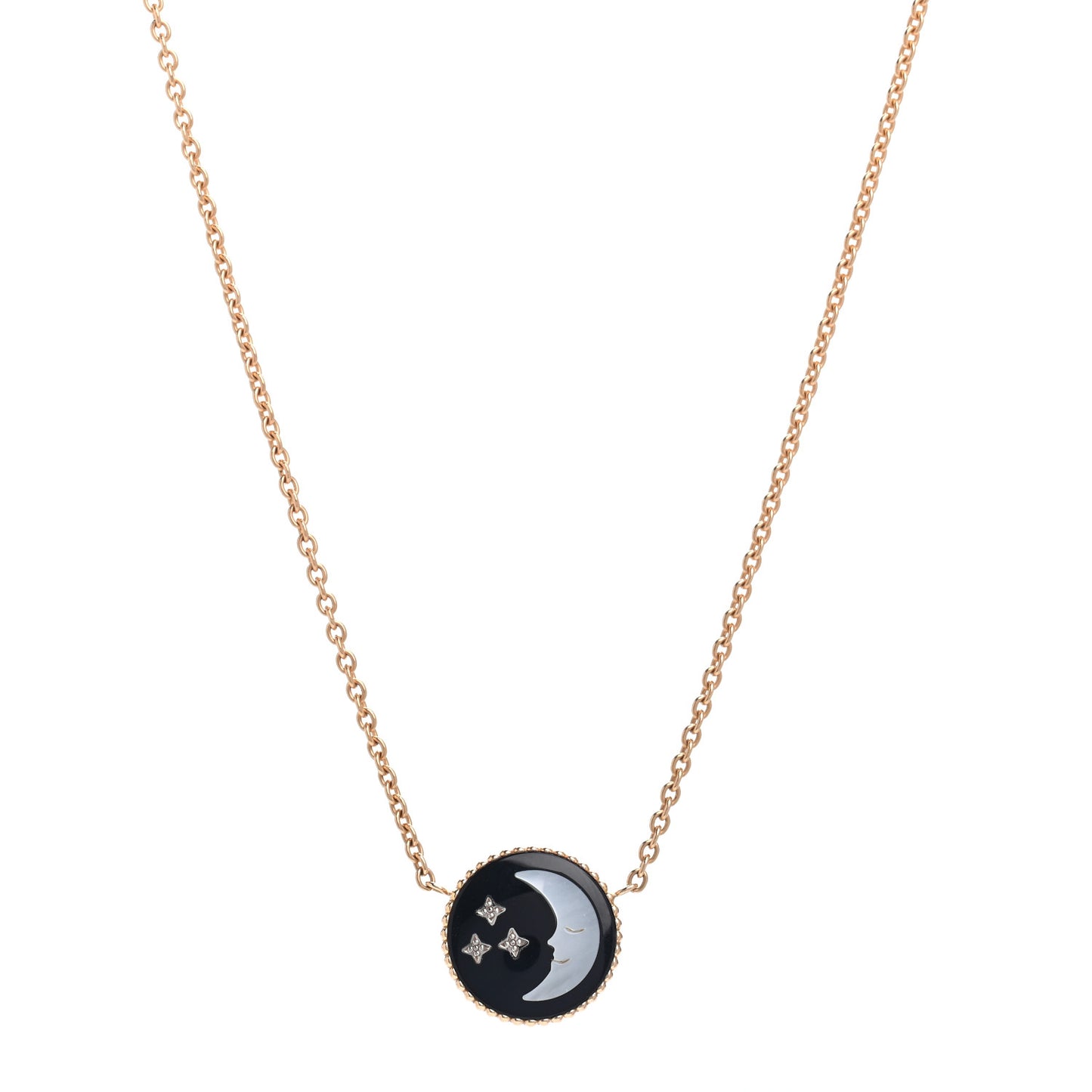 18K Yellow Gold Diamond Black Onyx Mother of Pearl Rose Celeste Pendant Necklace