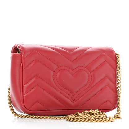 Gucci Calfskin Matelasse Super Mini GG Marmont Shoulder Bag Hibiscus Red 2 of 4