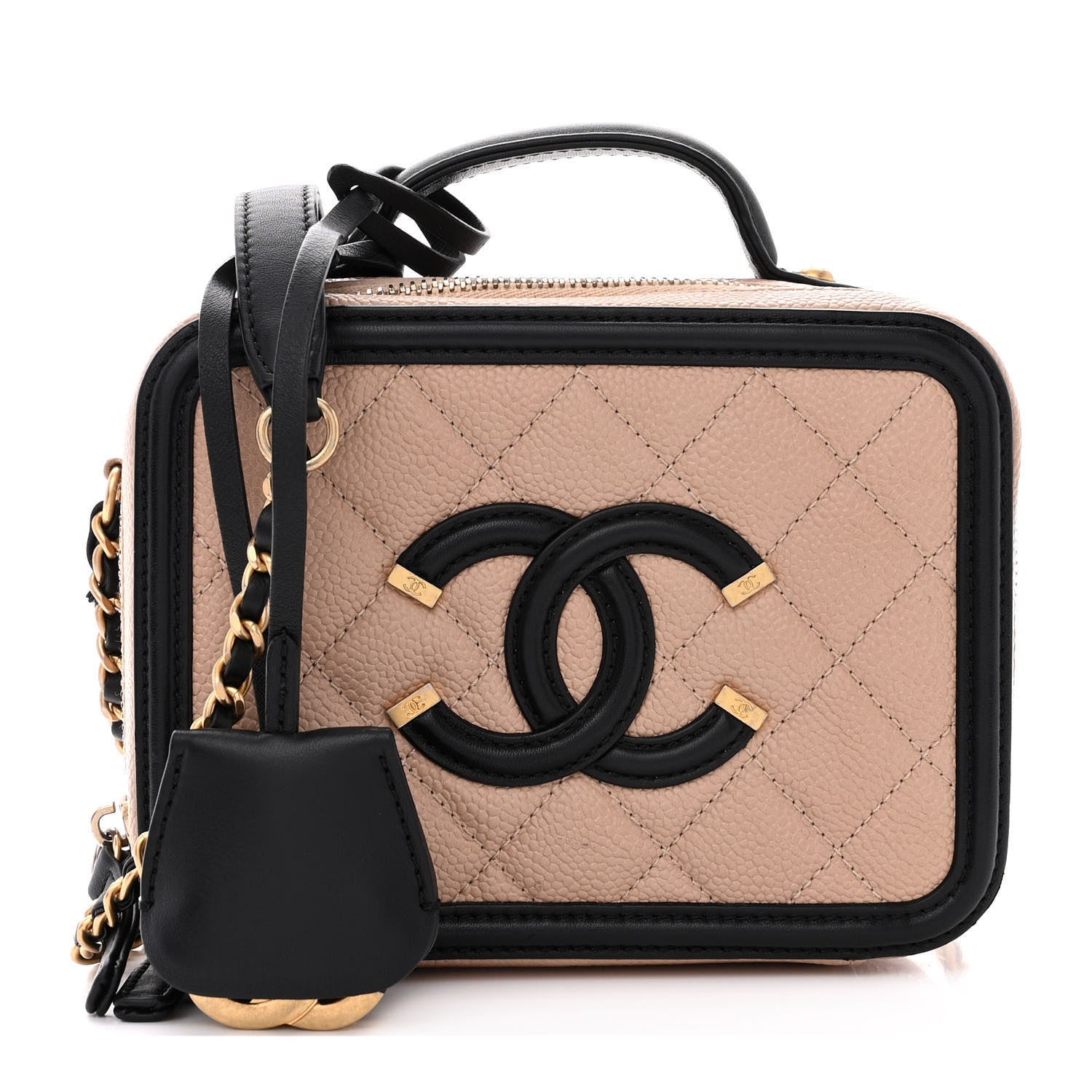 Chanel Caviar Quilted Small CC Filigree Vanity Case Beige Black 1 of 13