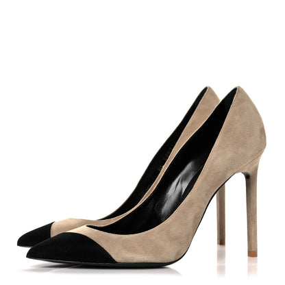 Saint Laurent Suede Calfskin Zoe 105 Pumps 39.5 Beige Black 3 of 9