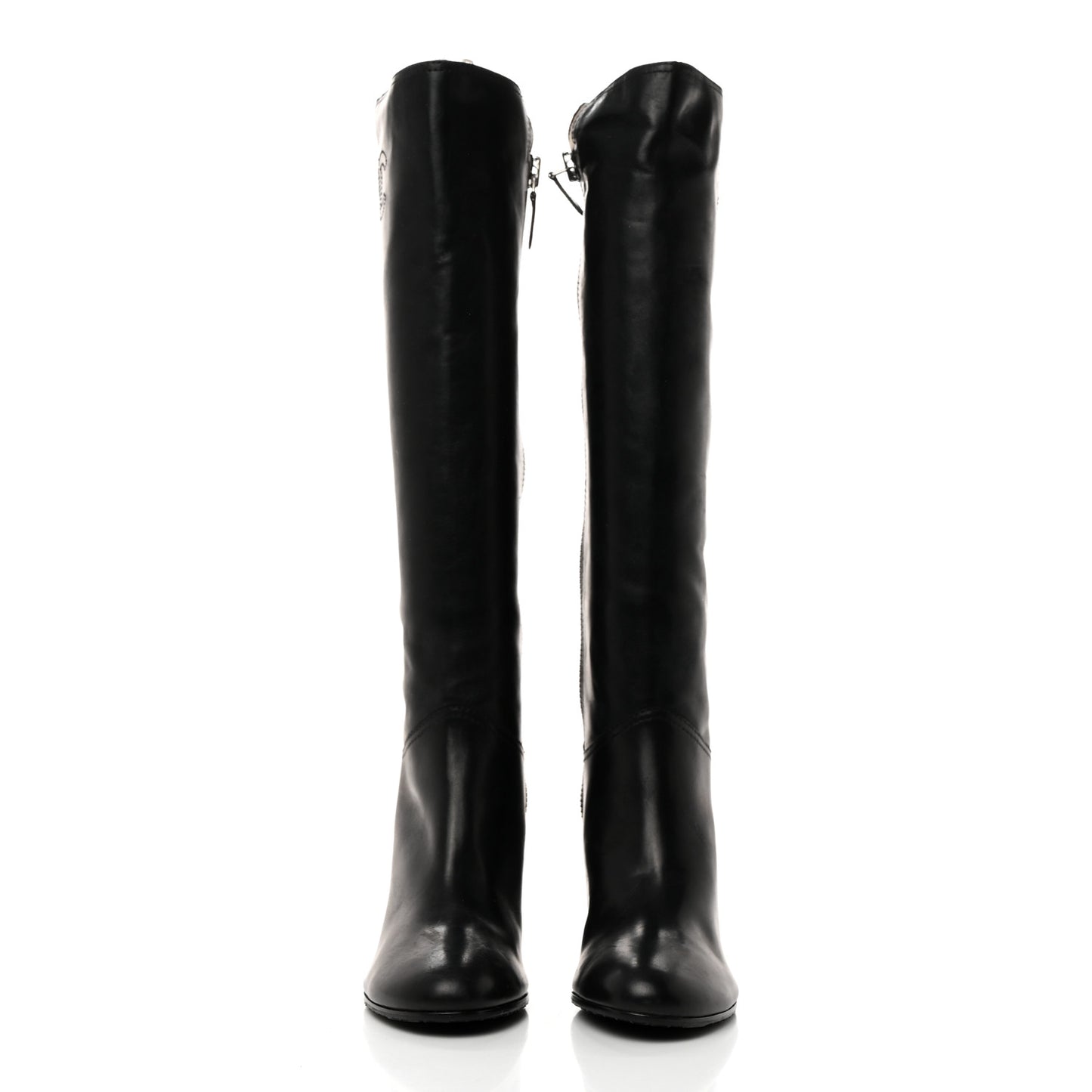Calfskin Tall CC Boots 37.5 Black
