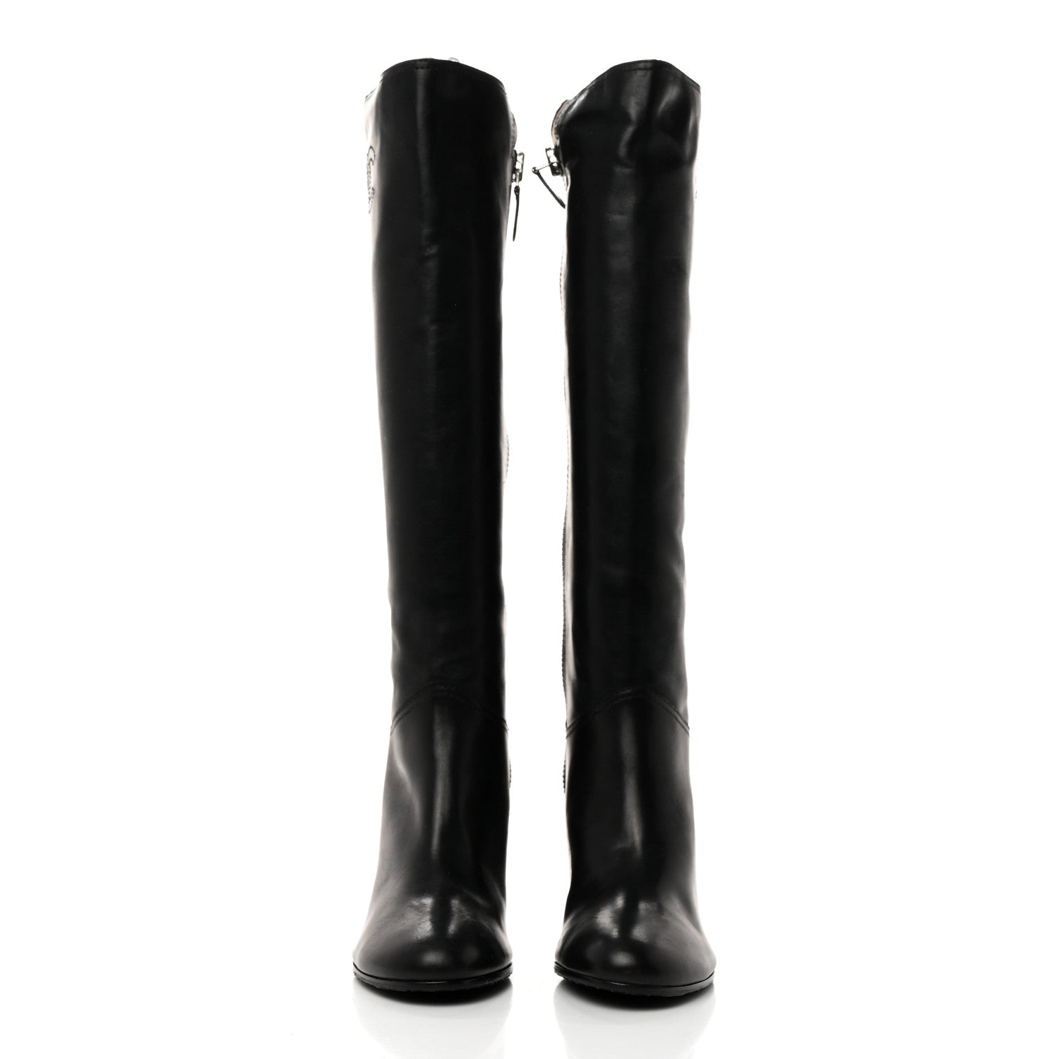 Chanel Calfskin Tall CC Boots 37.5 Black 2 of 11