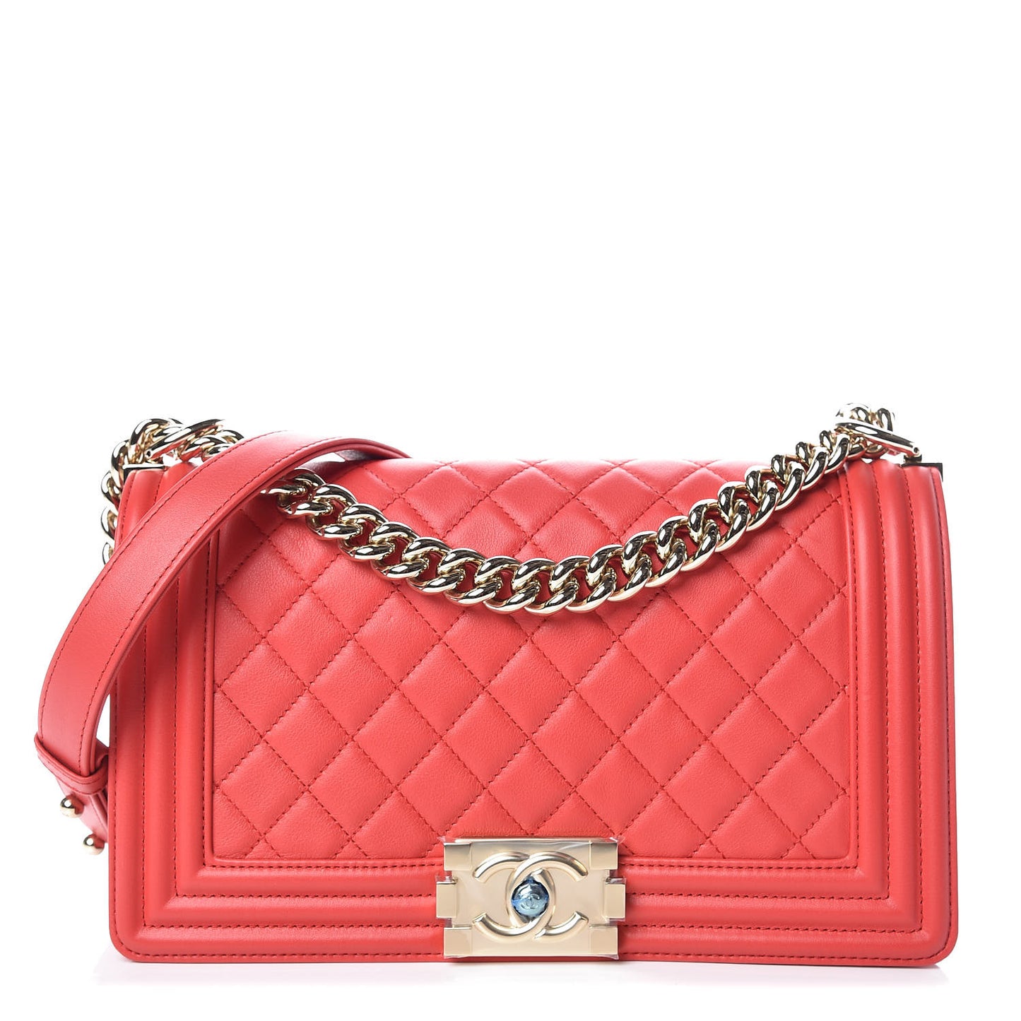 Lambskin Quilted Medium Boy Flap Red
