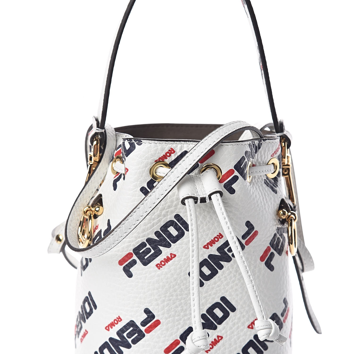 Fendi X FILA Calfskin F is Fendi Mania Fringe Mini Mon Tresor Bucket Bag White 11 of 11