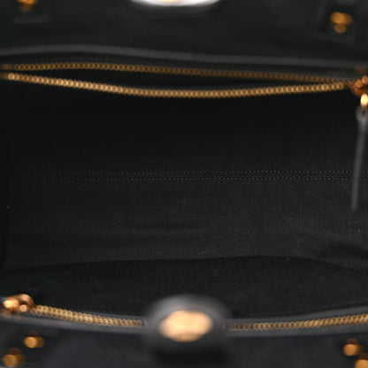 Versace Calfskin Cotton Floral Printed La Medusa Book Tote Black Water Lily 5 of 13