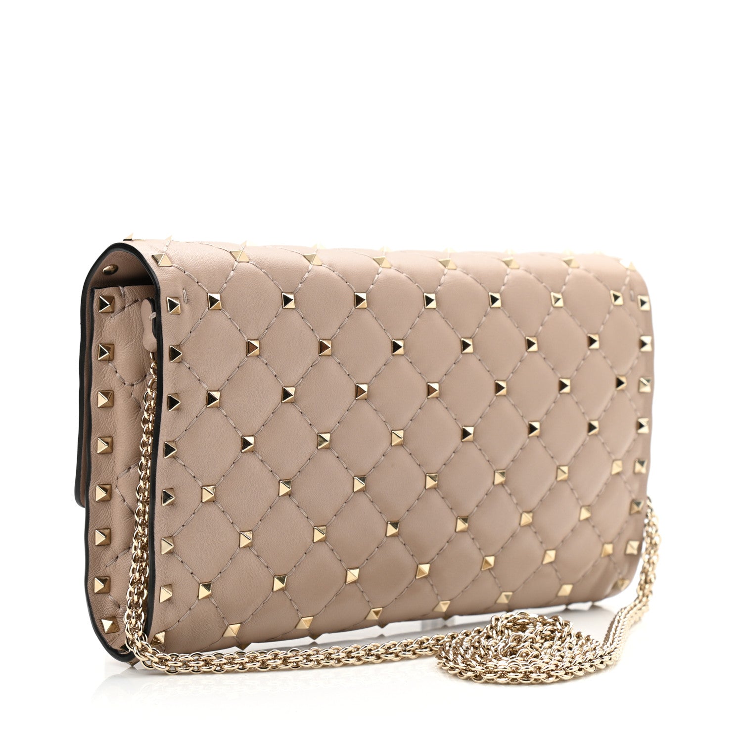 Valentino Garavani Lambskin Rockstud Spike Wallet on Chain Poudre 3 of 10
