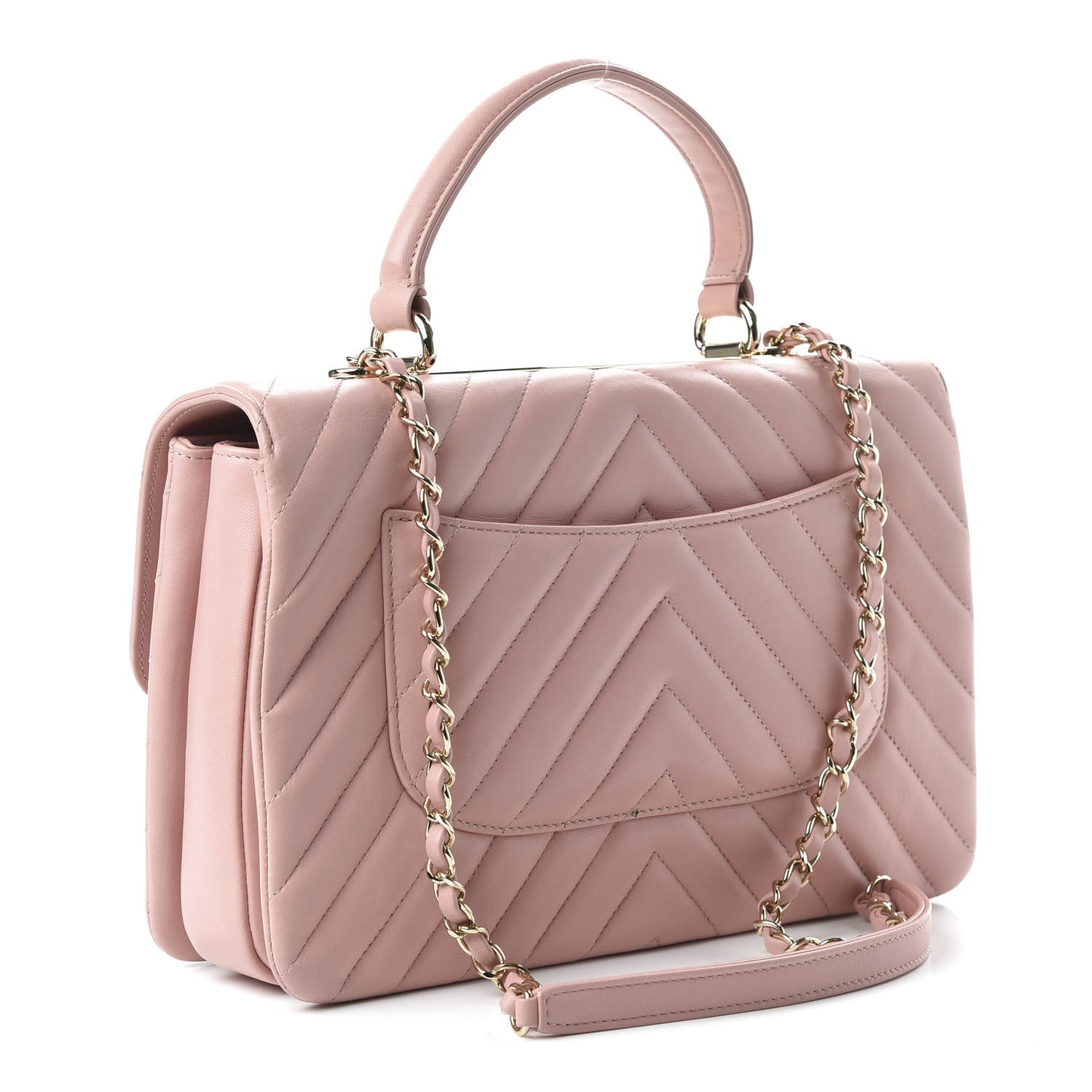 Lambskin Chevron Quilted Medium Trendy CC Dual Handle Flap Bag Pink