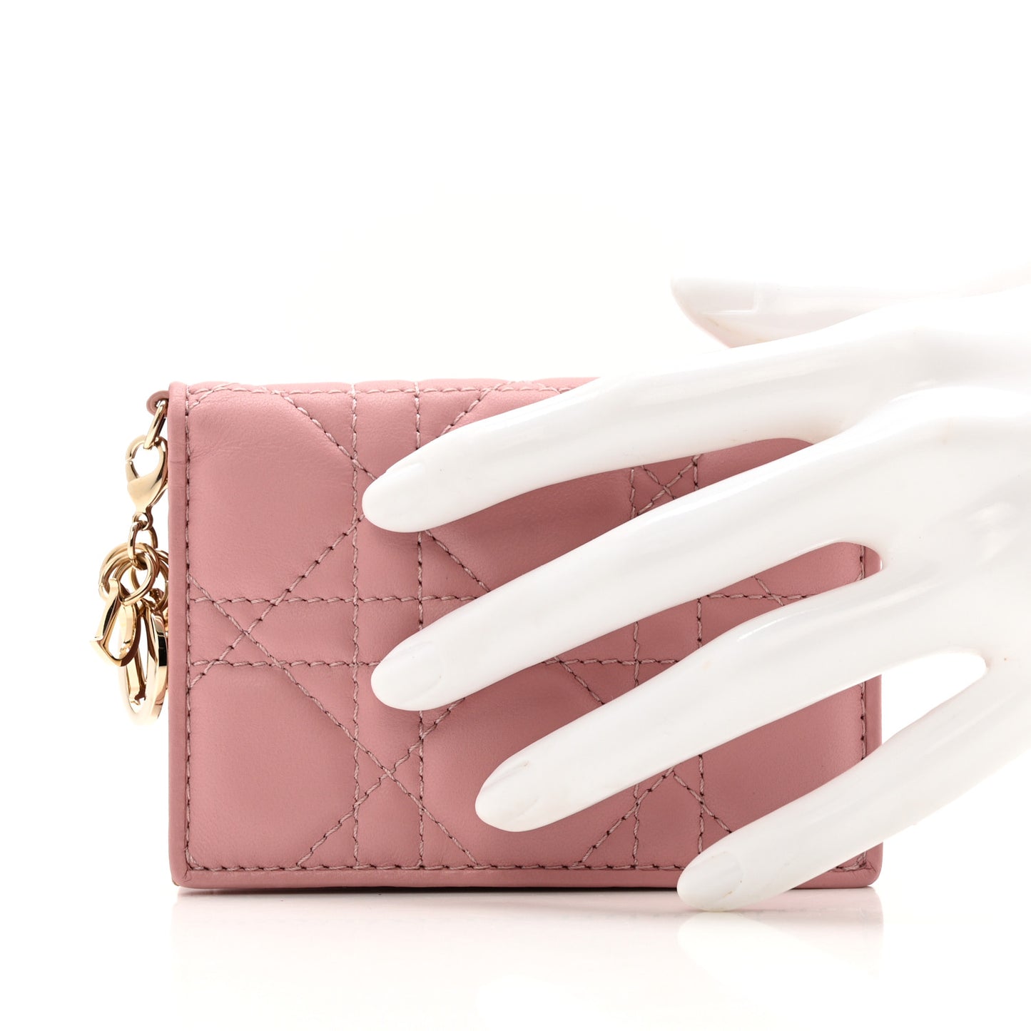 Lambskin Cannage Small Lady Dior Flap Card Holder Powder Pink