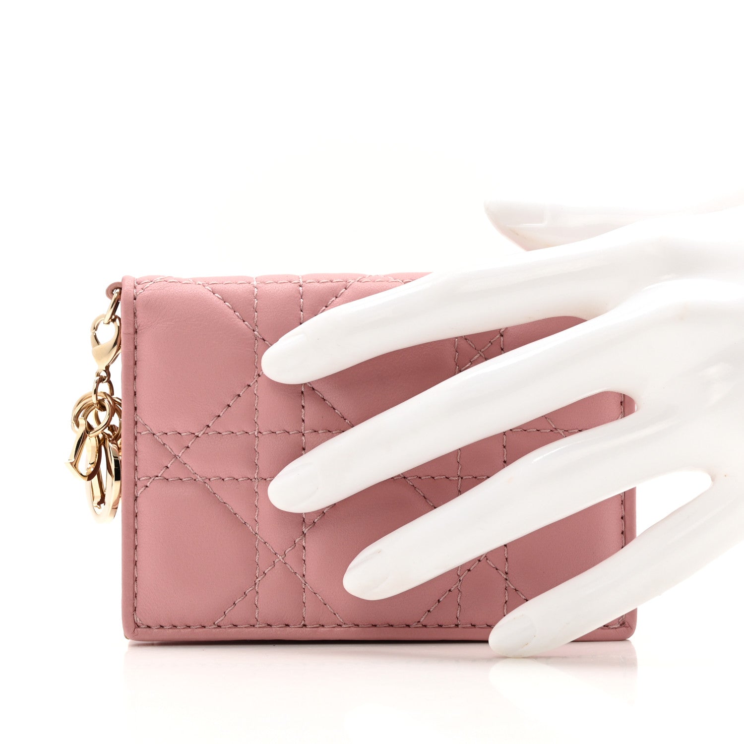 Christian Dior Lambskin Cannage Small Lady Dior Flap Card Holder Powder Pink 2 of 8