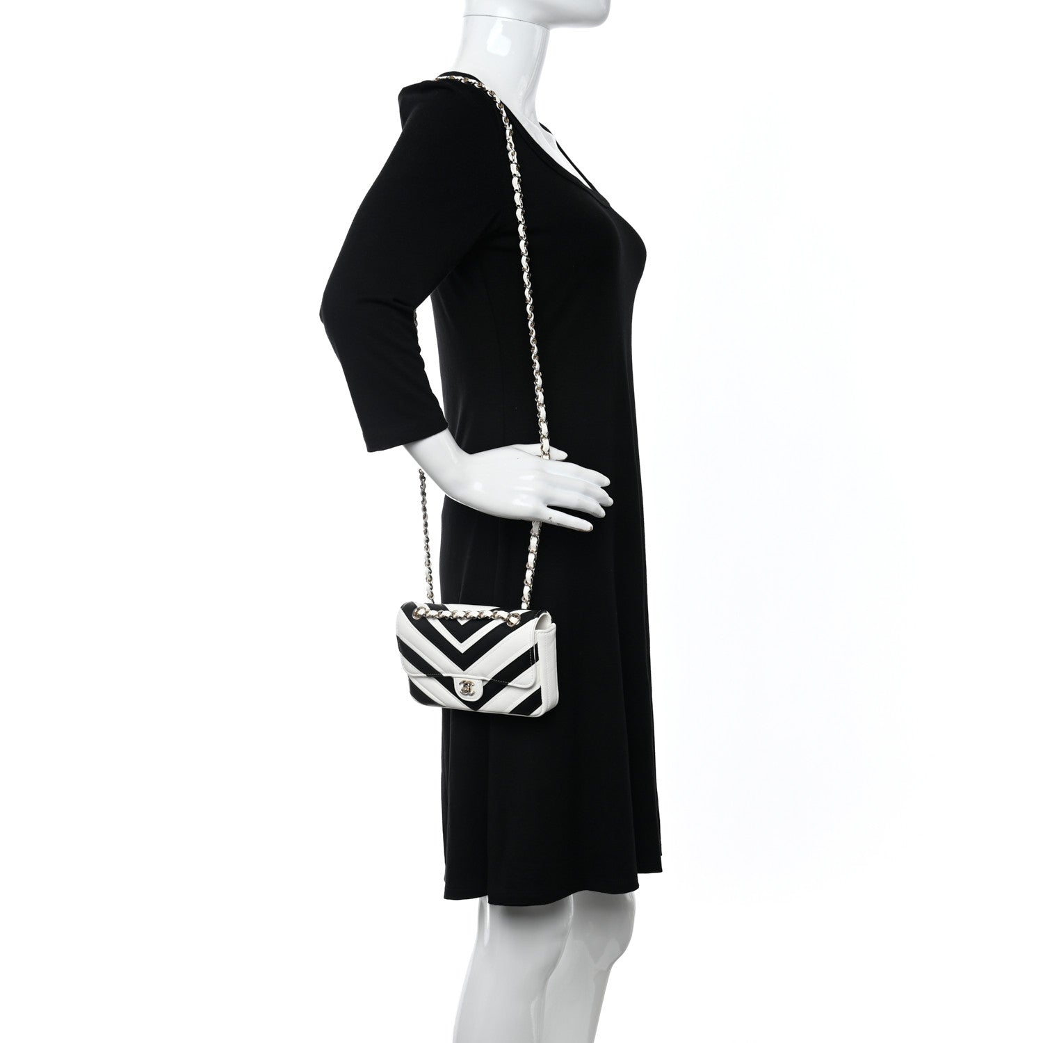 Chanel Lambskin Chevron Stitched Flap White Black 2 of 12